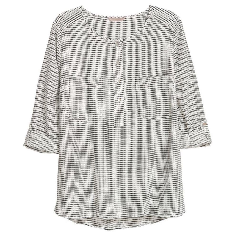 H&M Plus Size Triangle Print Crepe Blouse - White - Size 16